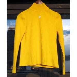 VINTAGE 1970s Courreges yellow wool ski turtleneck